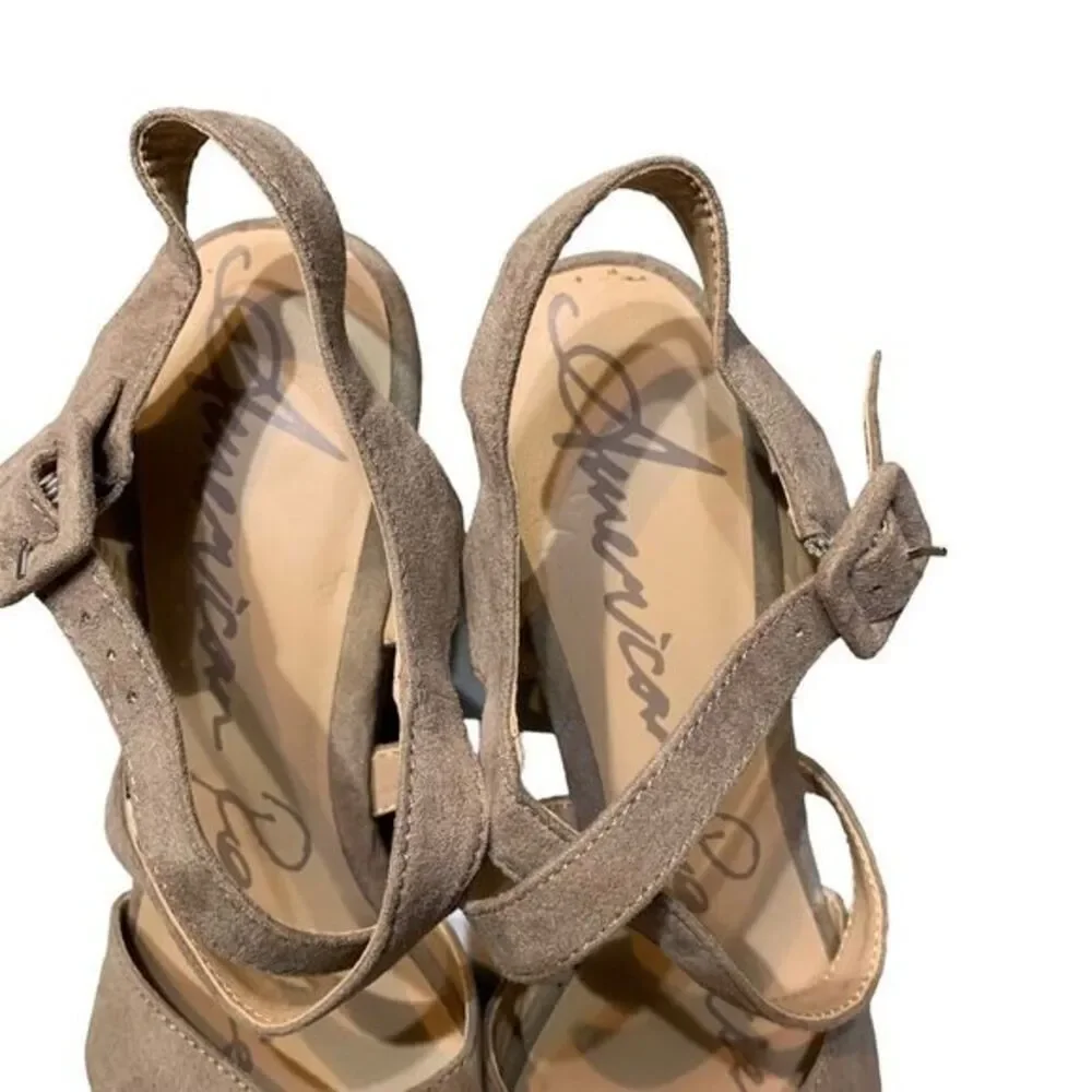 American Rag Wedge Sandals‎ Tan 6  Strappy Faux Suede Platform